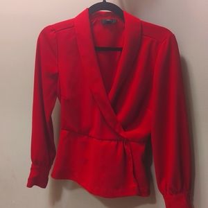 JCrew Size 0 Peplum Crepe Red Blouse with side Zipper